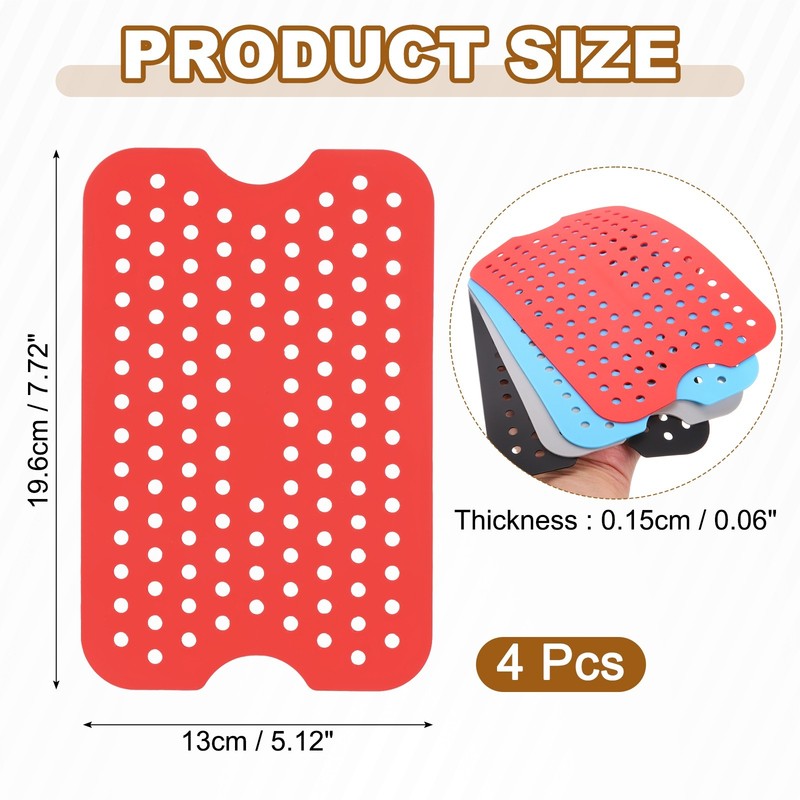 4 Pcs Reusable Air Fryer Liners for Dual Basket Fryers, Red gallery
