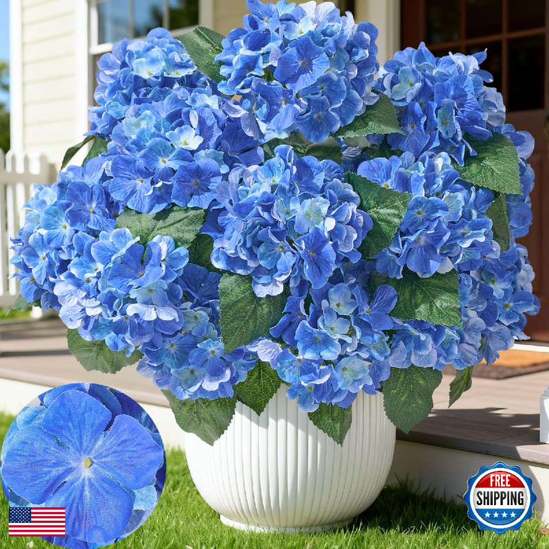 Faylifeway 12 Heads Artificial Flowers For Outdoors Uv Resistant Faux Hydrangea