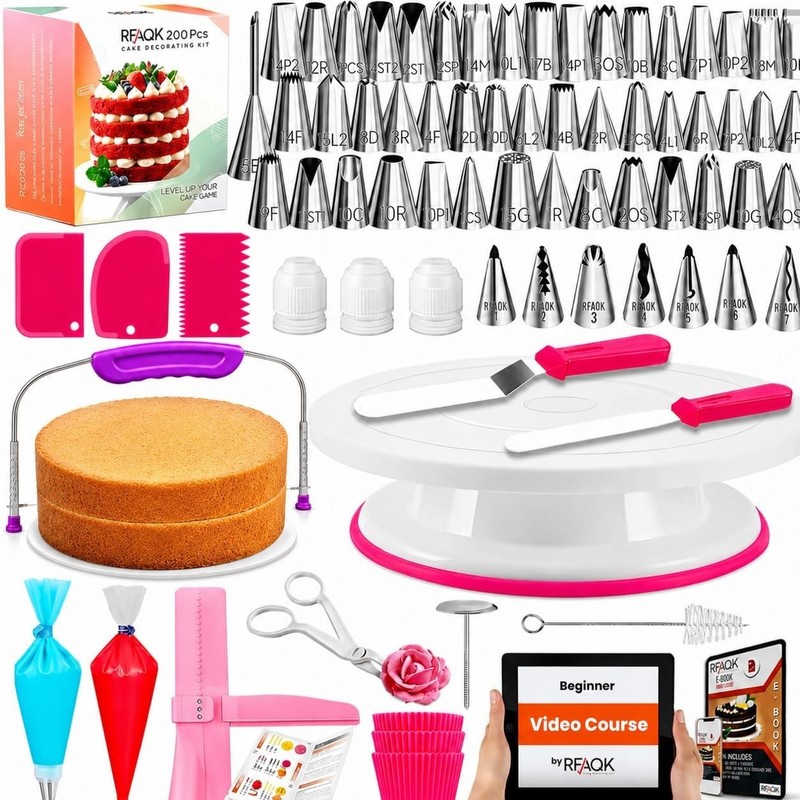 Professional Cake Decorating Kit with Turntable, Tips and Scrapers Included gallery