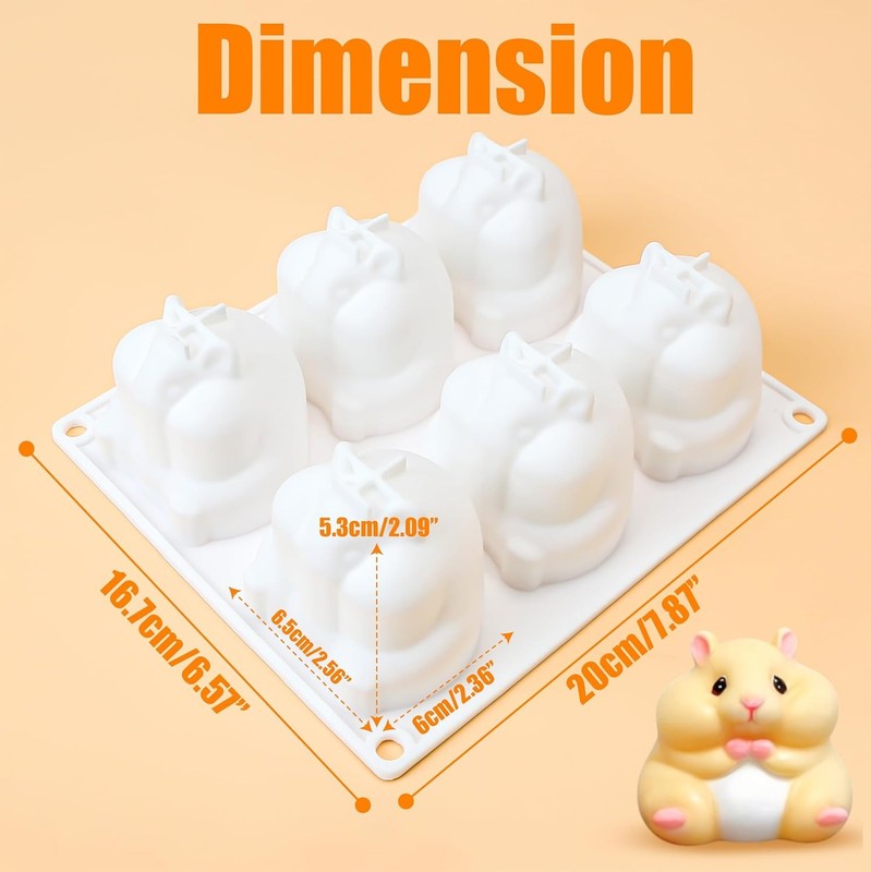 Little Hamster Silicone Mold 6 Cavity 3D Cake Bakings Tool for Dessert White gallery