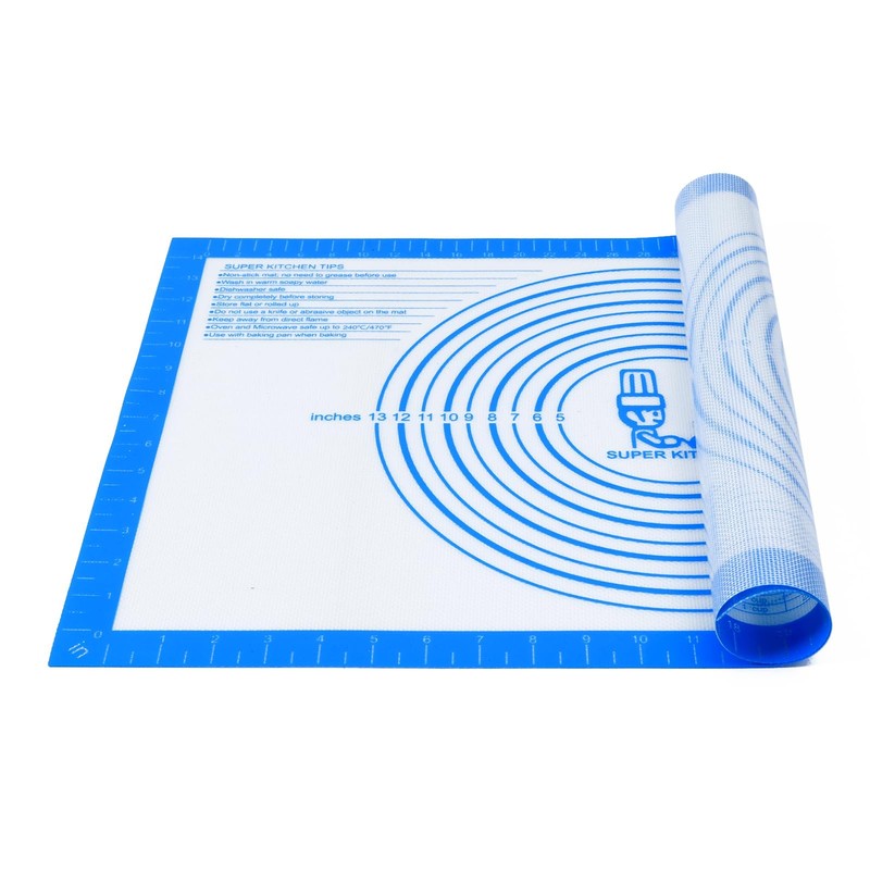 Nonstick Silicone Pastry Baking Mat Large with Measurements 24"L x 16"W, Blue