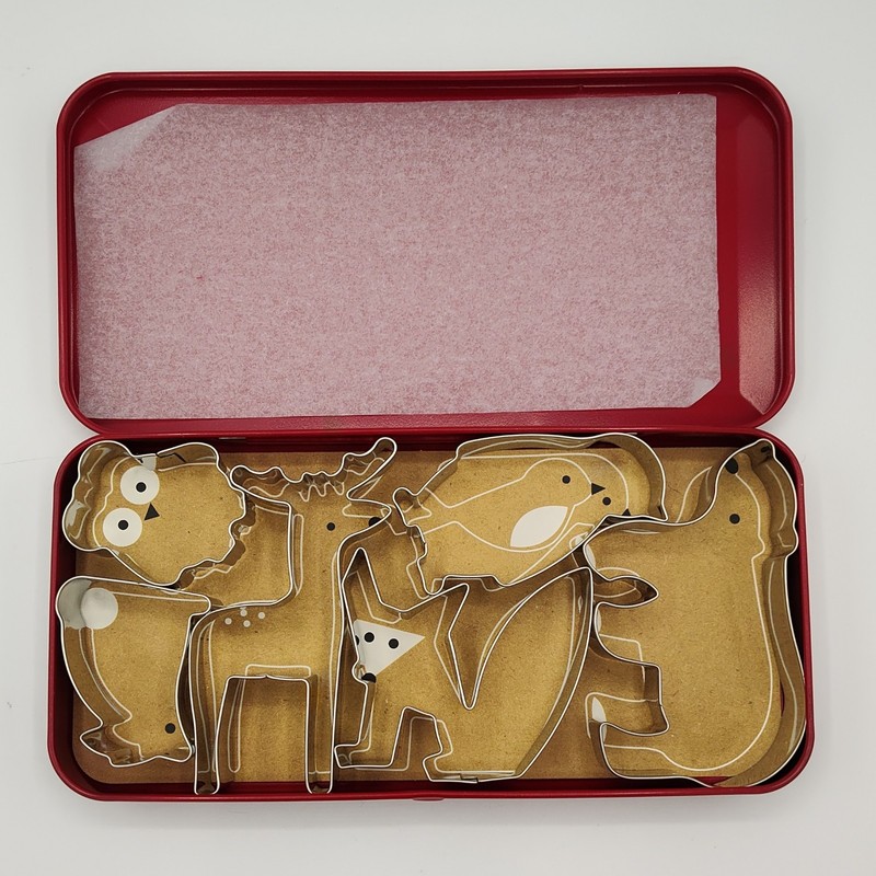 Crate and Barrel Critter Cookie Cutters 6pc Set w/ Storage Tin Deer Fox Owl Bear
