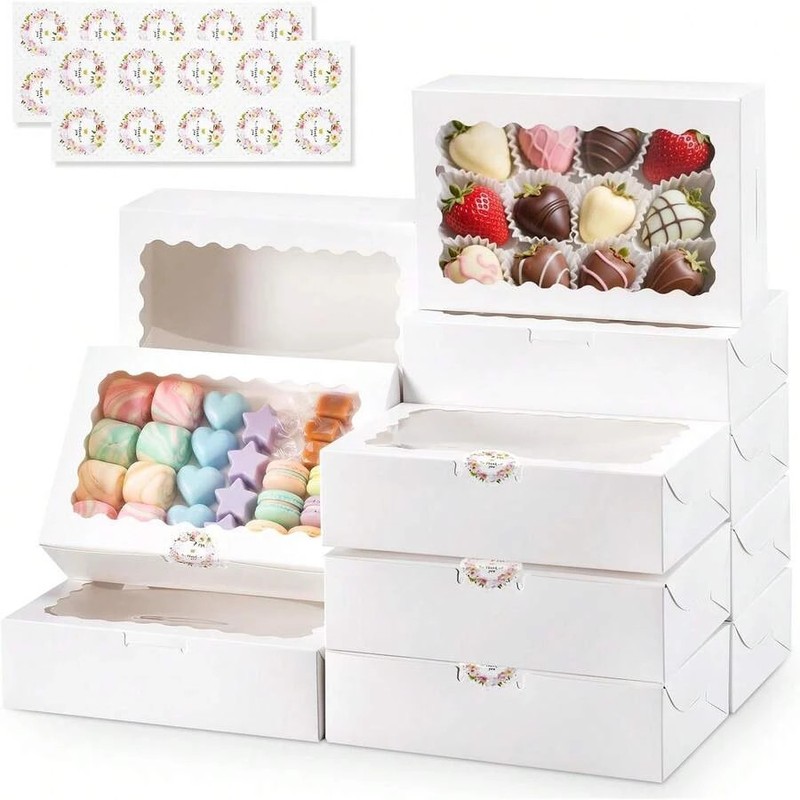 20pcs Cookie Boxes Window 9x6x2.5″ White Bakery Boxes Donut P