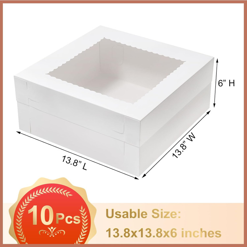 14X14X6 Inch Cake Boxes 10Pcs Bakery Boxes for Tier Cakes with Window 14 Inch Wh gallery