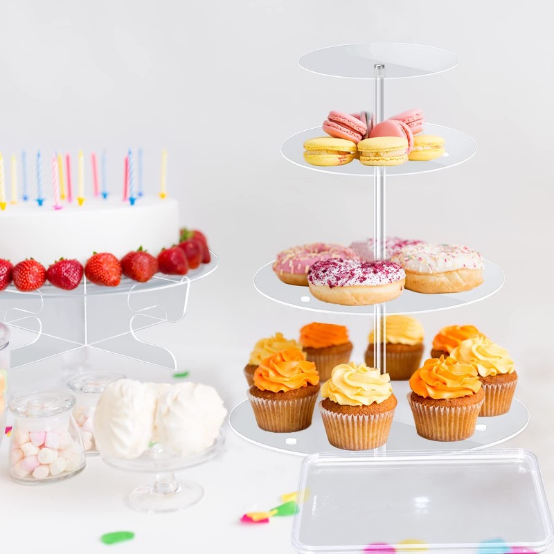 Sawysine 4 PC Acrylic Cake Stand Set Include 3 Tier Round Cake Stand 1 Tier D... gallery