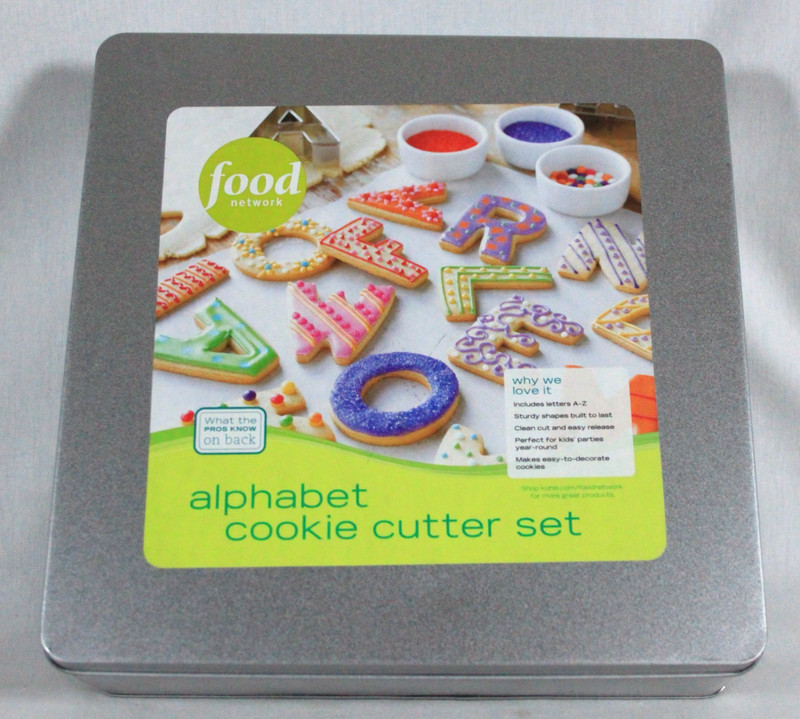 FOOD NETWORK 26 A-Z STAINLESS STEEL ALPHABET COOKIE CUTTER SET 3”TALL NEW IN TIN