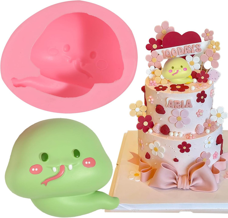 1Pcs Cartoon Snake Cake Decoration Fondant Mold, Cute Animals Chocolate Silicone