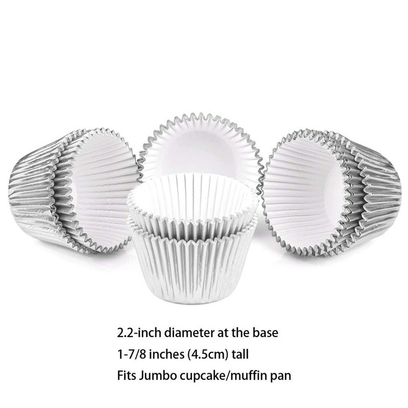 Gifbera Silver Foil Jumbo Cupcake Liners Metallic Muffin Baking Cups, 160-Count gallery