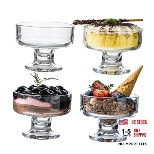 7oz Glass Dessert Bowls,Ice Cream Parfait glasses-Clear Footed Dessert Cups 4