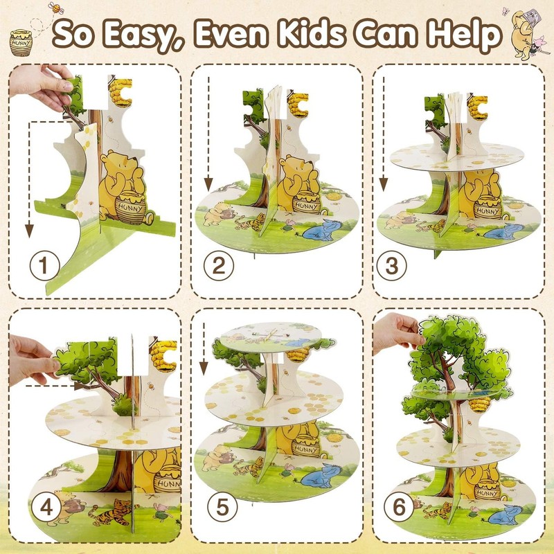 2Pcs Classic Winnie Bear Baby Shower Birthday Decorations Cupcake Stands, Neu... gallery