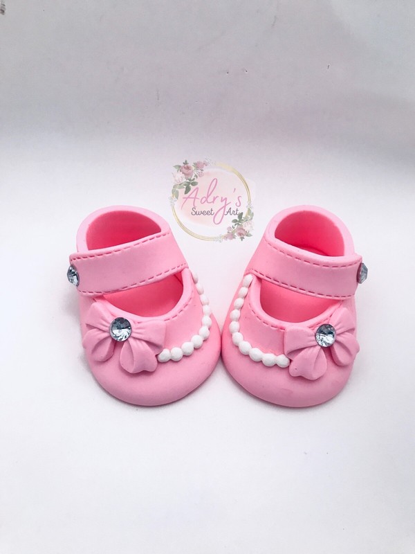 Gum Paste Baby Girl Shoes Pearls and Bow Cake Topper/Sugar Shoes/ Baby Girl Cake