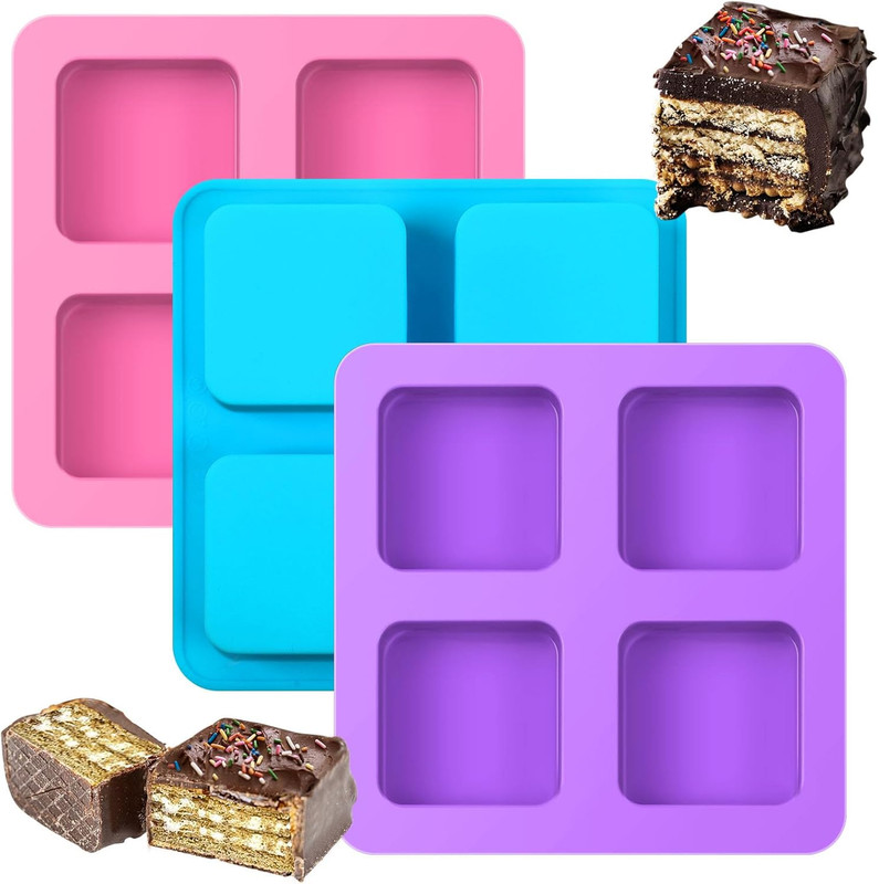 4 Cavity Chocolate Covered Cookie S'Mores Molds, 3Pcs Silicone Square Molds Reus gallery