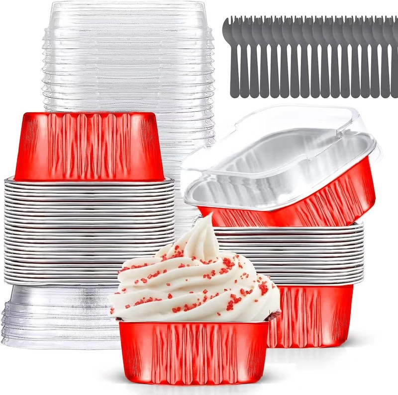 10oz Mini Cake Pans W/ Lids 40 Pack Aluminum Foil Square Cupcake Liners Brownie gallery