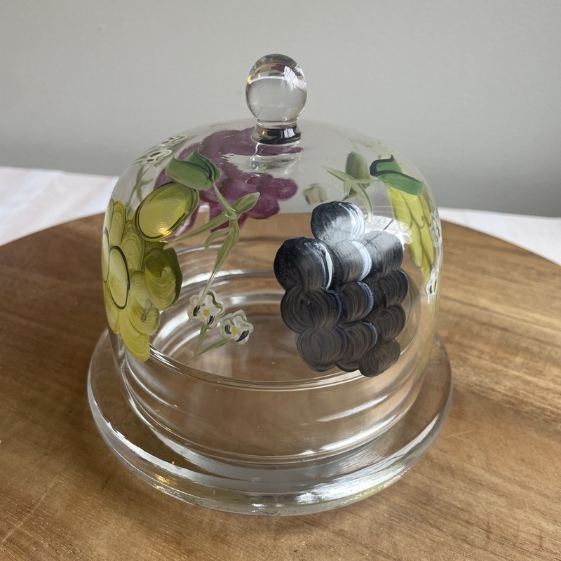 Home Essentials Hand Painted Cheese Dessert Glass Dome/Cloche and Plate