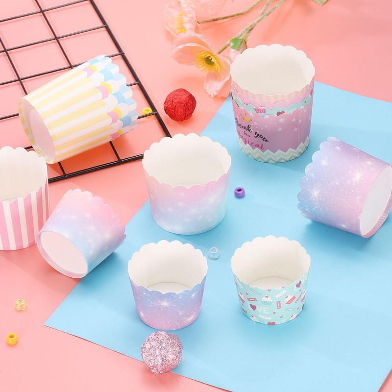 150Pcs Paper Baking Cups Small Cupcake Muffins Liner Wrapper Gradient Pink Blue gallery