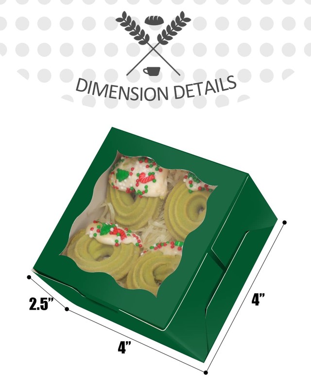Deep Green Bakery Boxes with Window 55pcs 4x4x2.5" Mini Cookie Macaron Boxes gallery