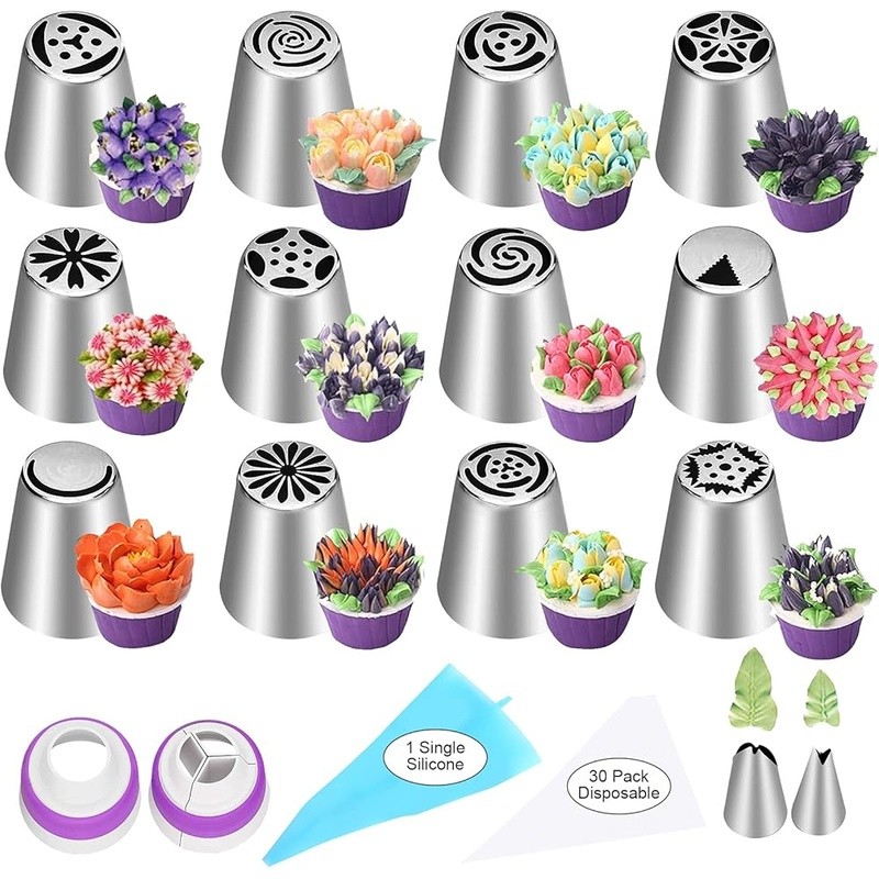 Russian Piping Tips Set Flower Nozzles Cake Decorating Tools Stainless Steel New