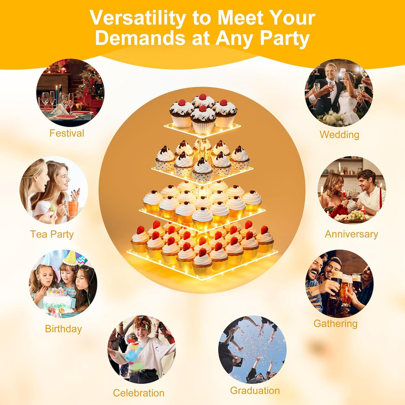 Yestbuy Cupcake Stand with Yellow Led Lights, 4 Tier Cupcake Stand for 50 Cupcak gallery