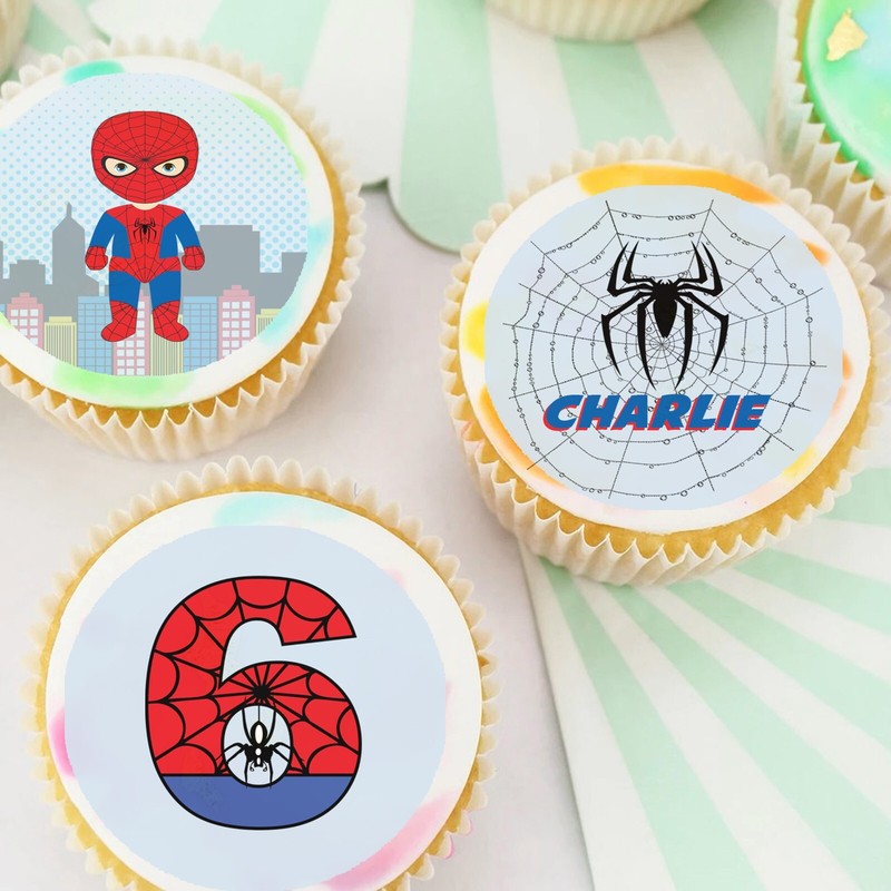 Spiderman Superhero Pre-cut Edible Icing Cupcake or Cookie Toppers
