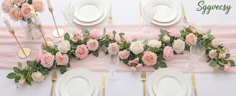 4Pcs 31Ft Artificial Rose Vine Fake Flower Garland Floral Garland gallery