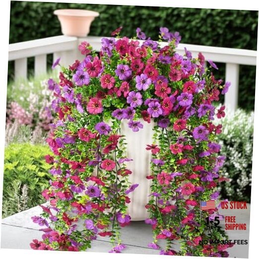 Artificial Hanging Flowers Plants for Outdoor Spring Summer A Light Purple Red