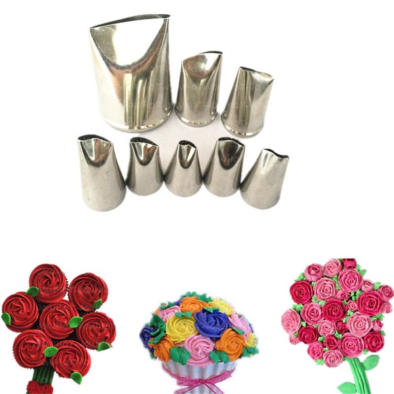 8-piece Stainless Steel Rose Flower Piping Tips Piping Nozzles Cake Decoratin