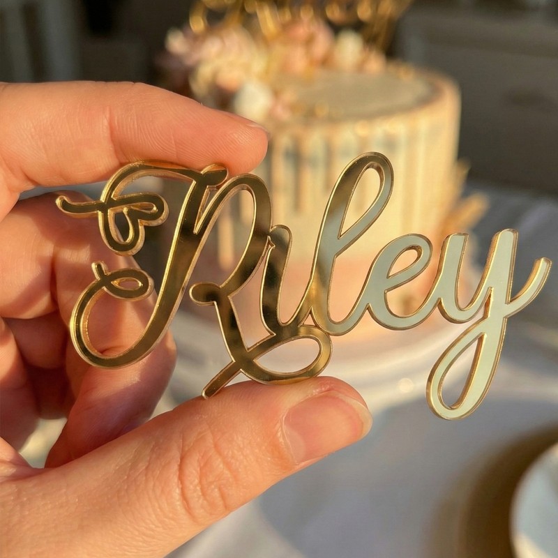 Personalised 1 Name & Word Celebration Birthday Cake Charm Acrylic 3mm Colours