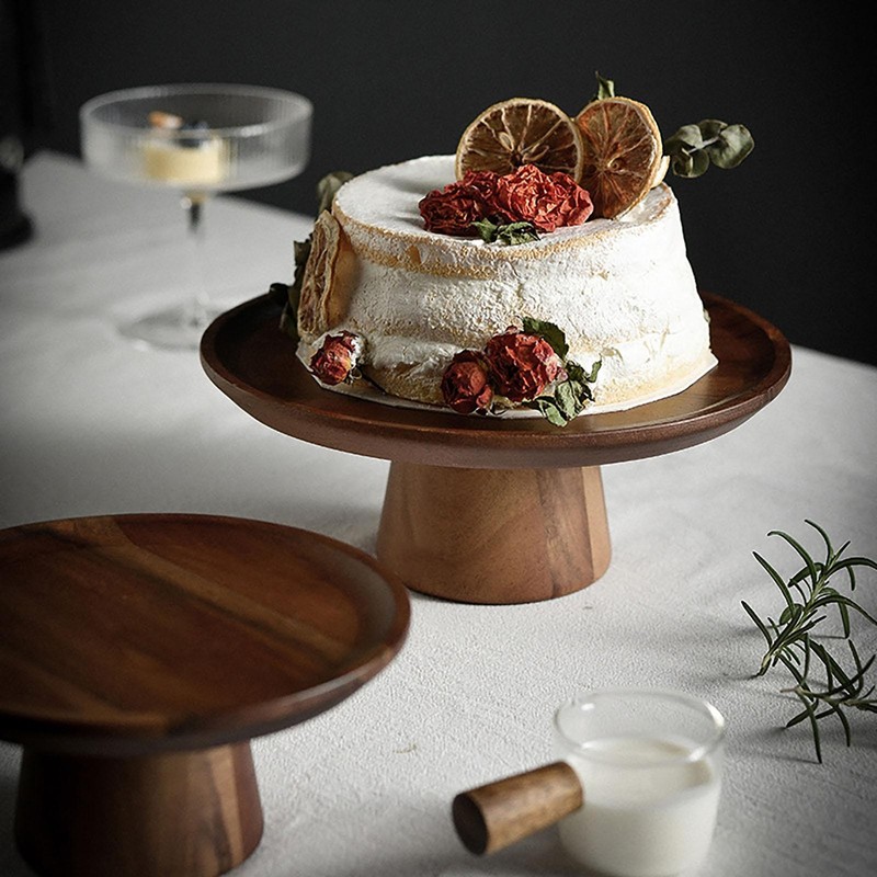 Wooden Cake Plate Footed Refreshment Tray Practical Dinner Plate Food High Grade gallery