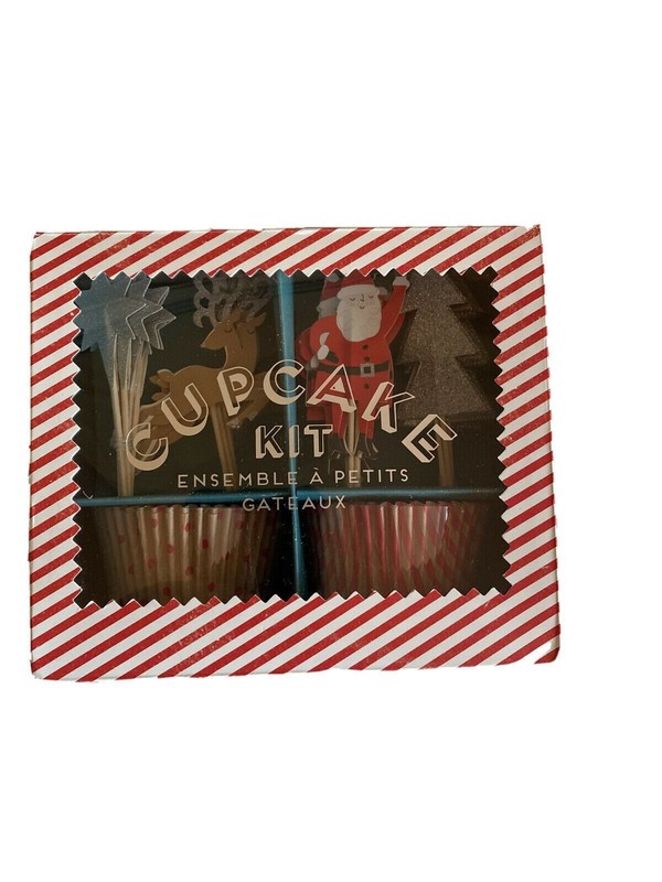 Meri Meri Jingle All The Way Christmas Cupcake Kit Santa Reindeer 24 New Topper