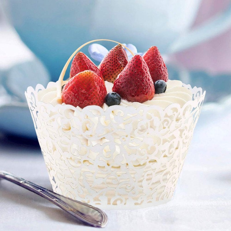 Cupcake Wrappers Lace Liners Laser Cut Artistic Cake Paper Cups White 100 PCS gallery