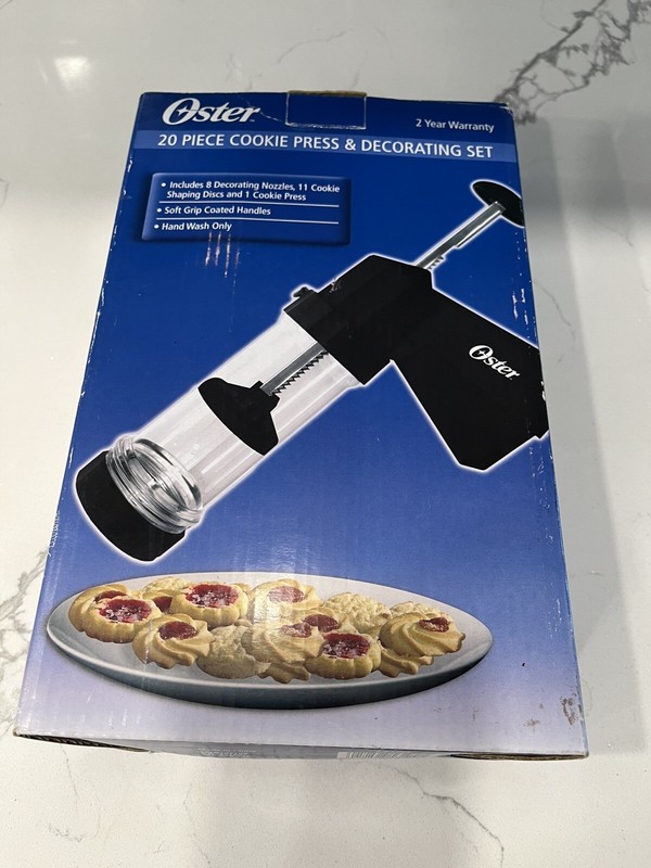 Oster 20 Piece Cookie Press And Decorating Set # 53180 11 Shaping Disks 8 Nozzle