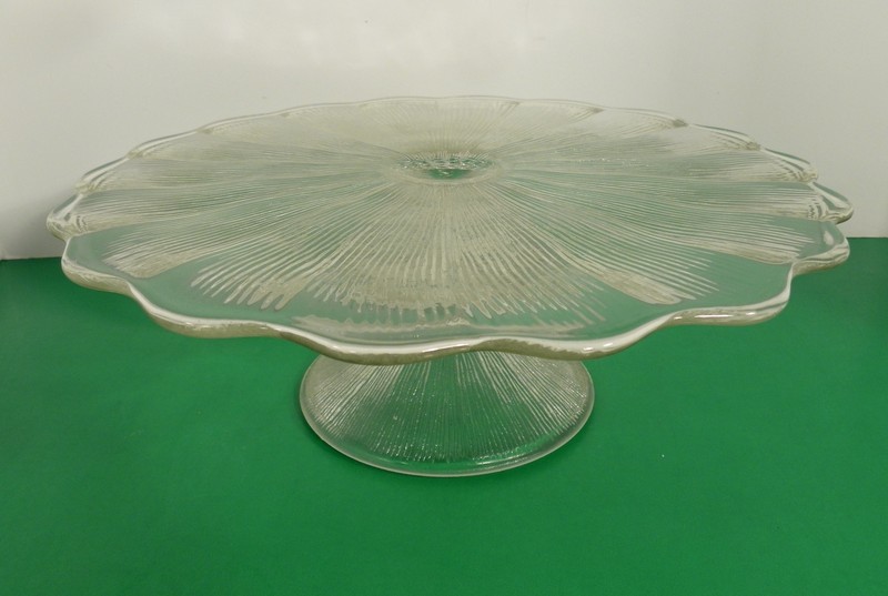 Textured Glass Scalloped Rim Pedestal Cake Plate Stand