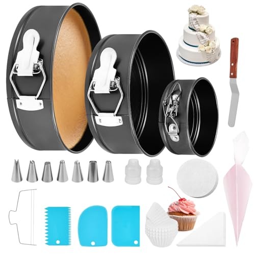 102Pcs Cake Pan Set Cake Decorating Kit with 3 Nonstick Round Springform Silver gallery