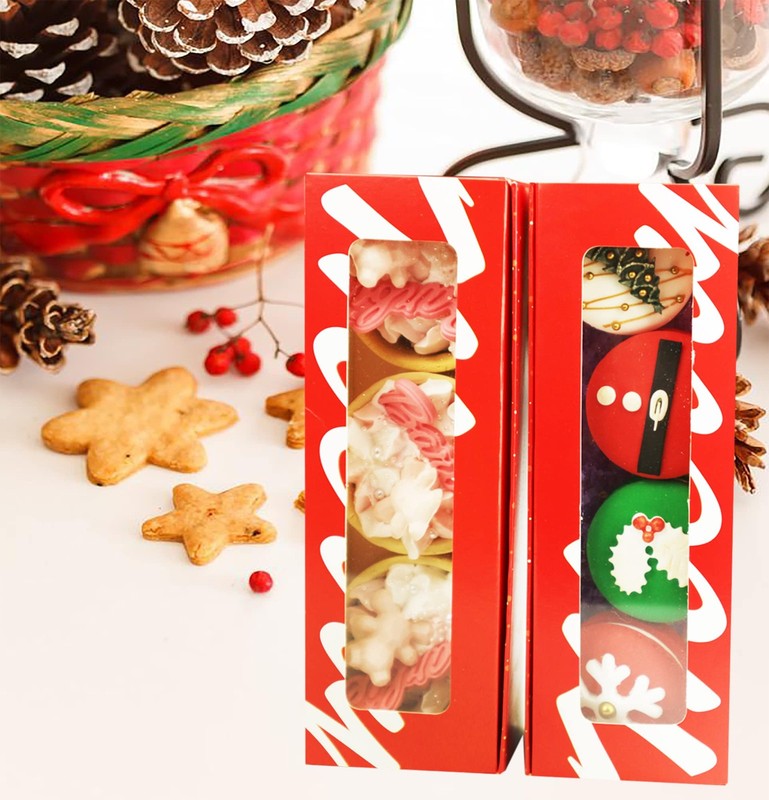30pack Christmas Cookies Boxes with Window Red Xmas Macaron Cardboard Cake Box gallery