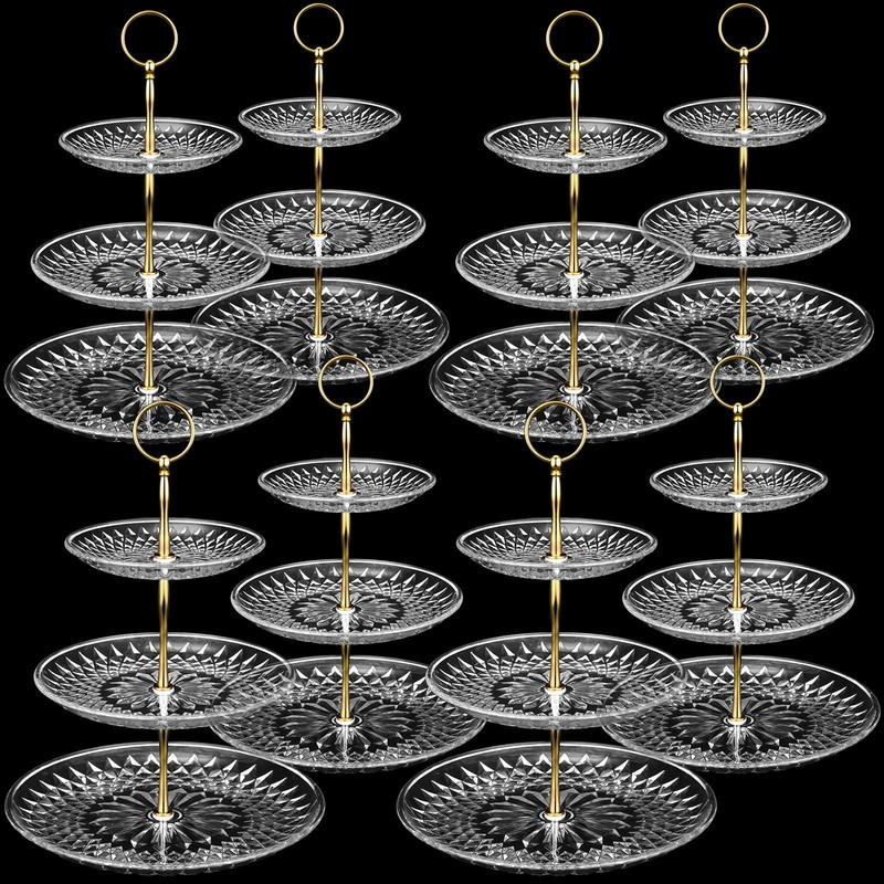 8-Pack 3-Tier Acrylic Cake Stand Set - Clear & Gold Serving Tray for Weddings, B gallery
