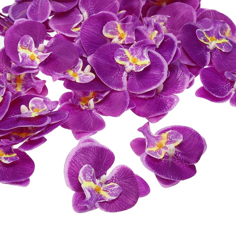 2.8″ Artificial Orchid Flower Heads, 80pcs for Floral Decoration, Dark Purple