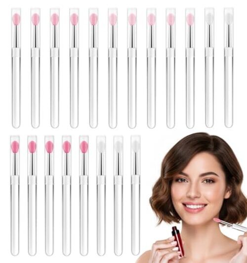 20Pcs Lip Mask Spatula, Silicone Lip Brush for Lipstick Brush with Cap Lip