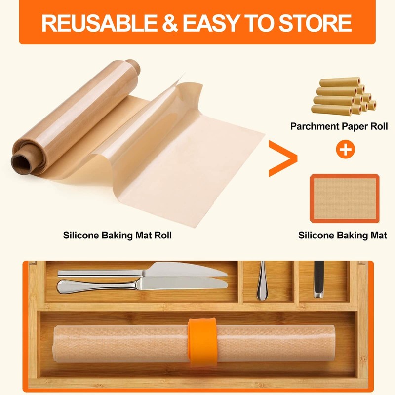 Silicone Baking Mat Roll -12IN x 10FT Non Stick Heat 120"L x 12"W, Beige gallery