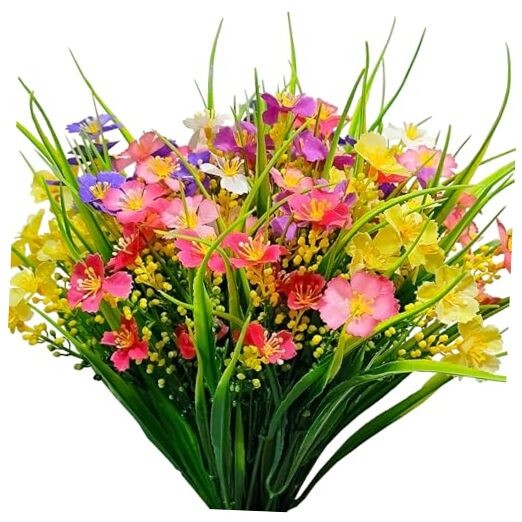 12 Bundles Artificial Flowers for Outdoor: UV Resistant Faux Silk Wildflowers