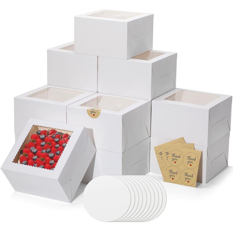 Small Cake Boxes 8 Inch with Window, 24 Set Bakery Boxes with Cake Boards & S…