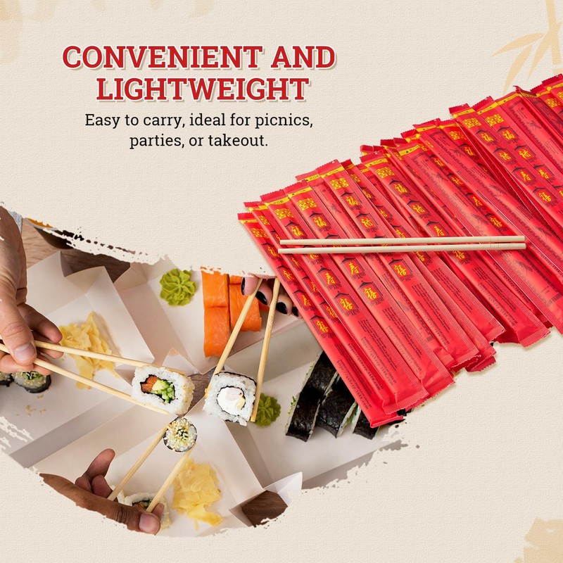 Disposable Bamboo Chopsticks (100 Sets) - 9'' Long, UV Treated, Individually ... gallery
