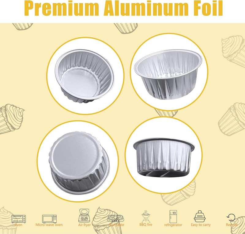 100Pcs Aluminum Cups with Lids,5Oz Disposable Ramekin Baking Cups Muffin Liners gallery