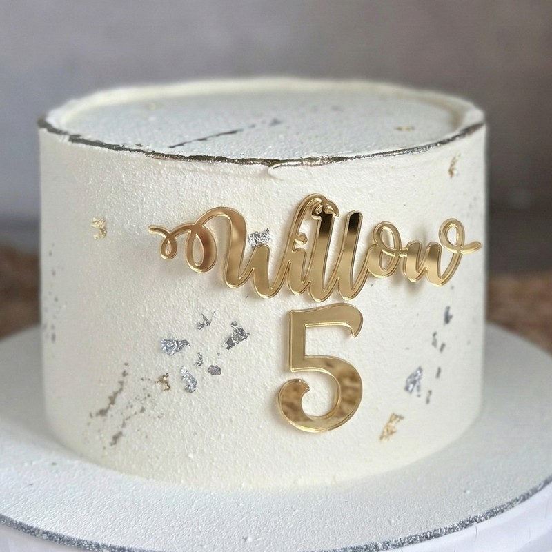 Birthday Cake Name Number Charm Acrylic 3mm Classy Topper Decor