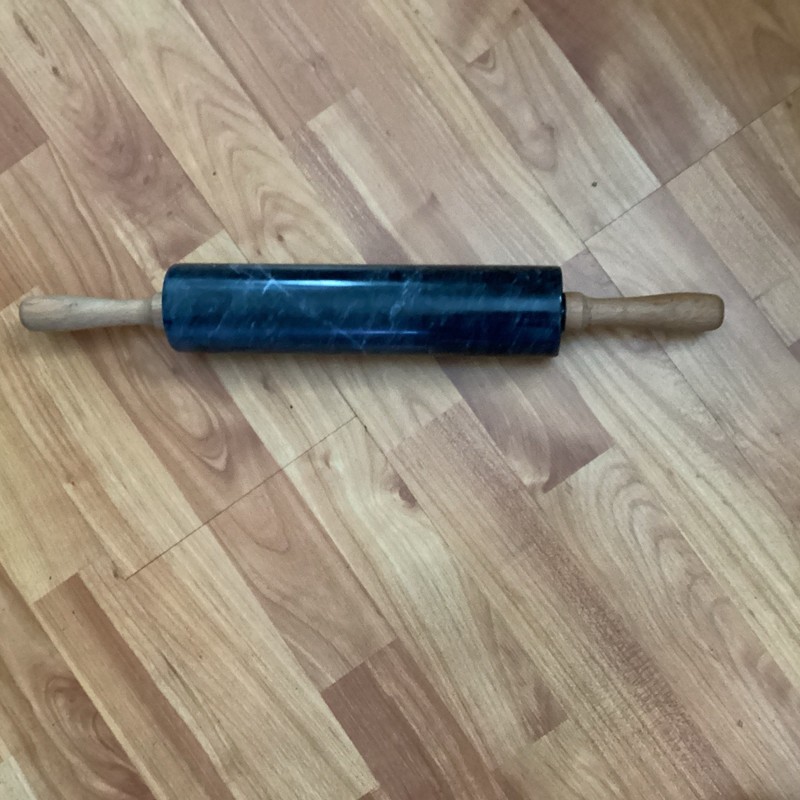 Heavy Marble Rolling Pin with Wooden Handles – 4 lb Classic Black & White Swirl