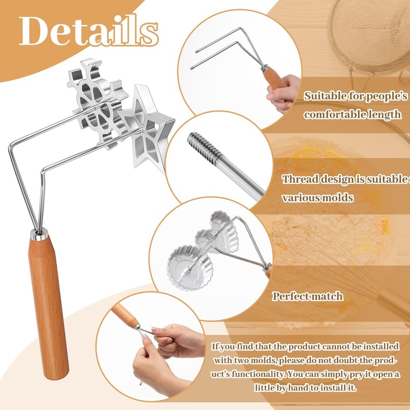 6 Piece Rosette Iron Mold Set with Double Headed Handle Bunuelos Molds with 5... gallery