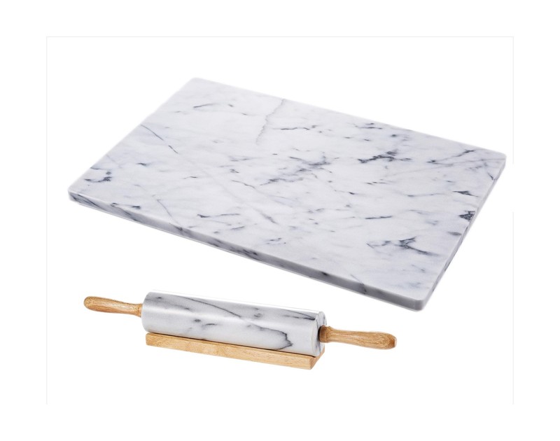 JEmarble Pastry Board 16x20 inch Set with Rolling Pin/Wooden Handles 18 inch(...