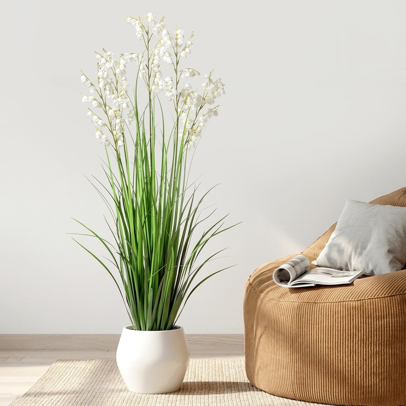 Ttranewsoo Artificial Tall Grass Plants with Pots 47″ 1 Pack – White