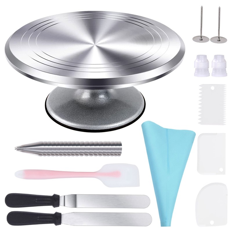 12 Inch Aluminum Cake Turntable with PC Cake Decorating Kit Baking Tools Set