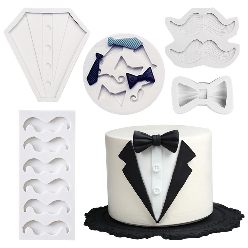 Chocolate Mold 5 Piece Bow Tie Mustache Cake Topper Set Silicone Baking Tool