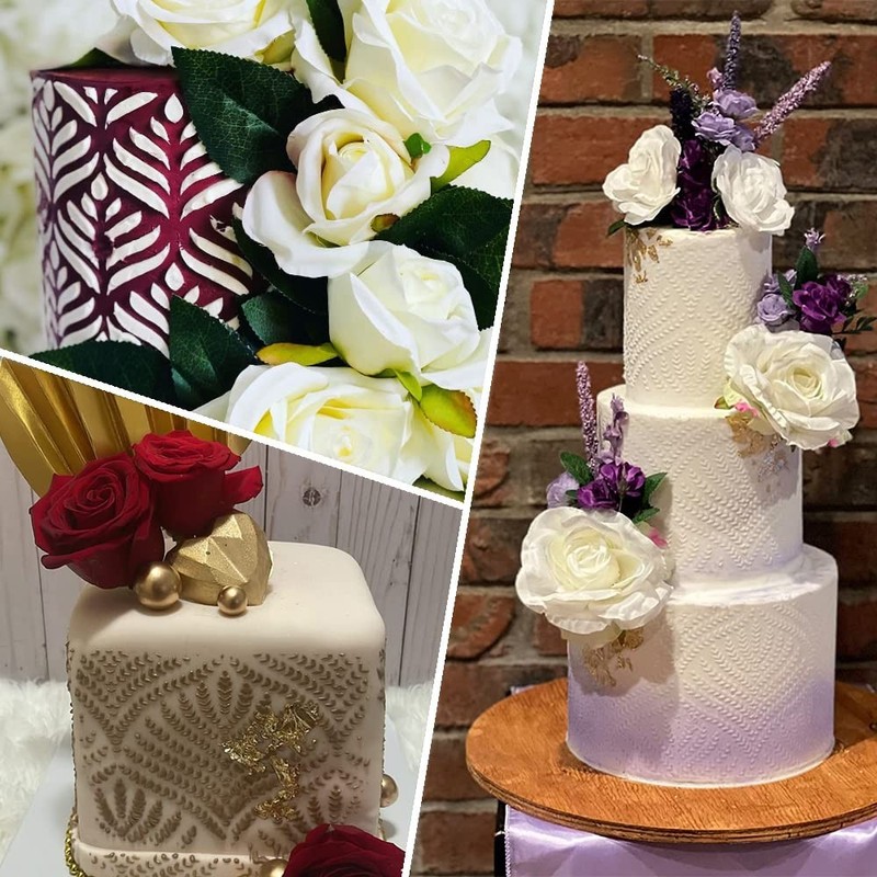 4 Pcs Floral Wedding Cake Stencils - Reusable Buttercream Templates for DIY Baki gallery